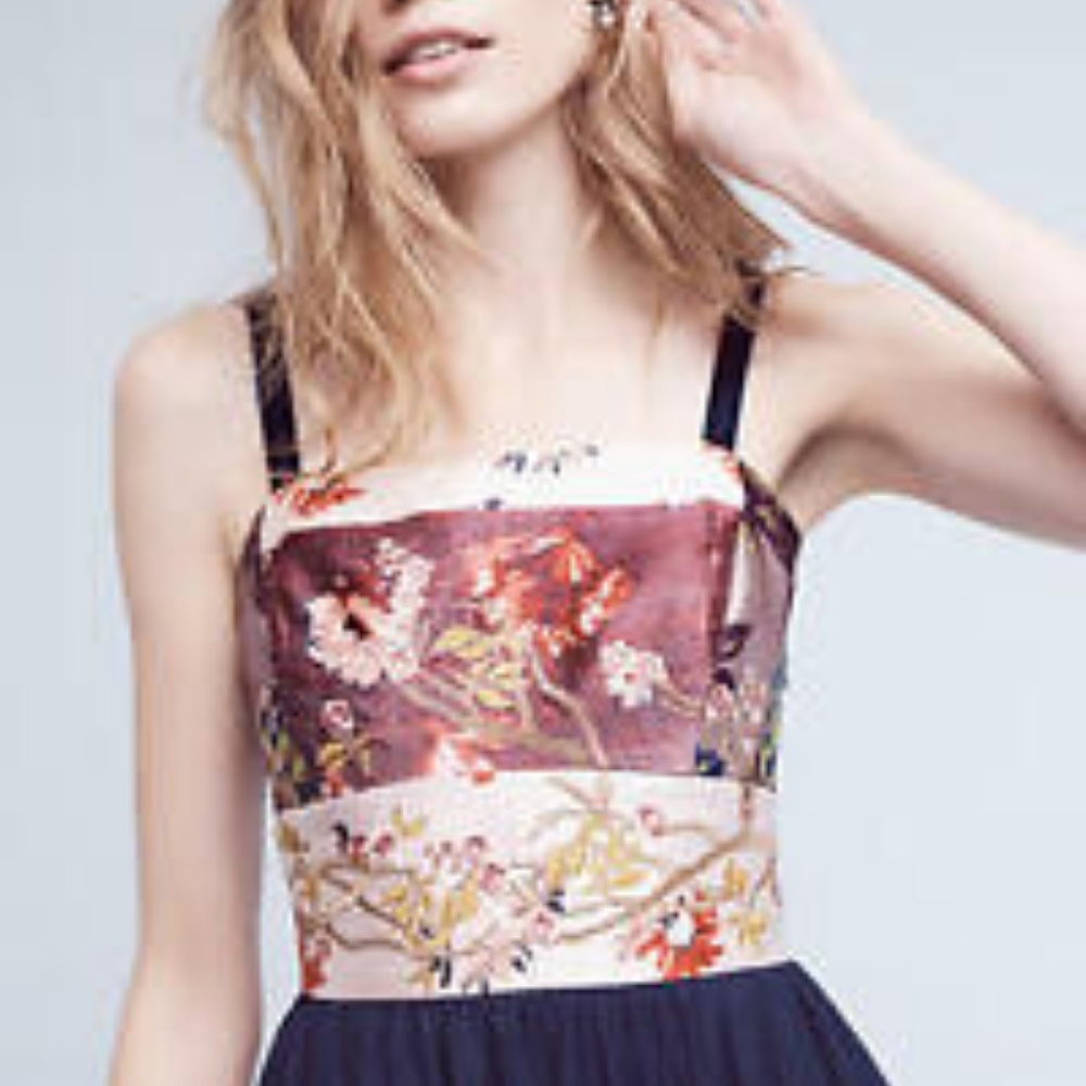 Anthropologie Blooming Sapphire Silk Wrap Dress - Picture 2 of 8